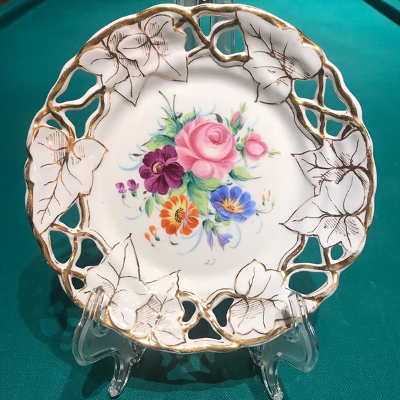 Other - Exquisite China Plate with Flowers, Gold Trim & scalloped-cut out edges